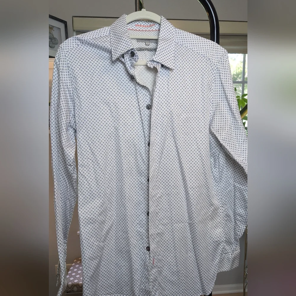 Ted Baker Men's, Navy Patterned Casual Button Down Long Sleeve Shirt, Size 3 - Picture 8 of 8